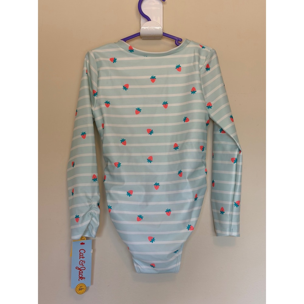Cat & Jack Strawberry Stripe Rash Guard Swim Bathing Suit Toddler 4T NEW NWT - Picture 6 of 9